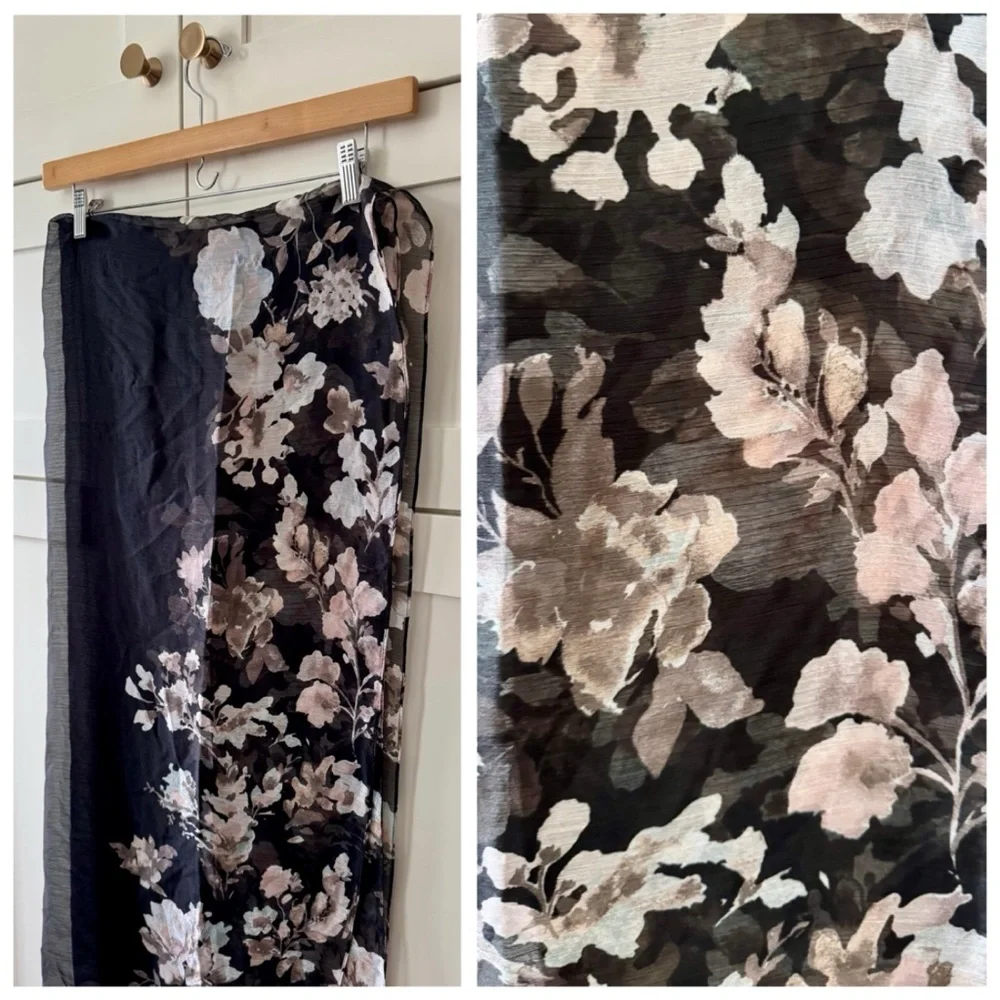 Vintage BUNDLE (2) Floating Floral Poppies & Roses Printed Scarf Wraps,
